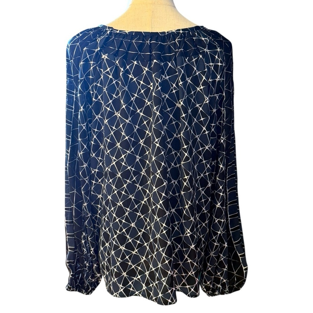 Liverpool Los Angeles Navy White Geometric Long Sleeve Blouse Size L - Picture 3 of 7